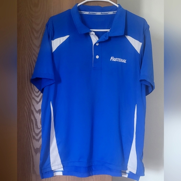 Fastenal Men Short Sleeves Blue White Polo Shirt Large